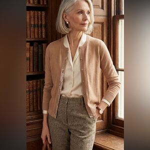 J.Crew Sequin Placket Cardigan Pima Cotton Wool Blend Tan Beige Small FA09